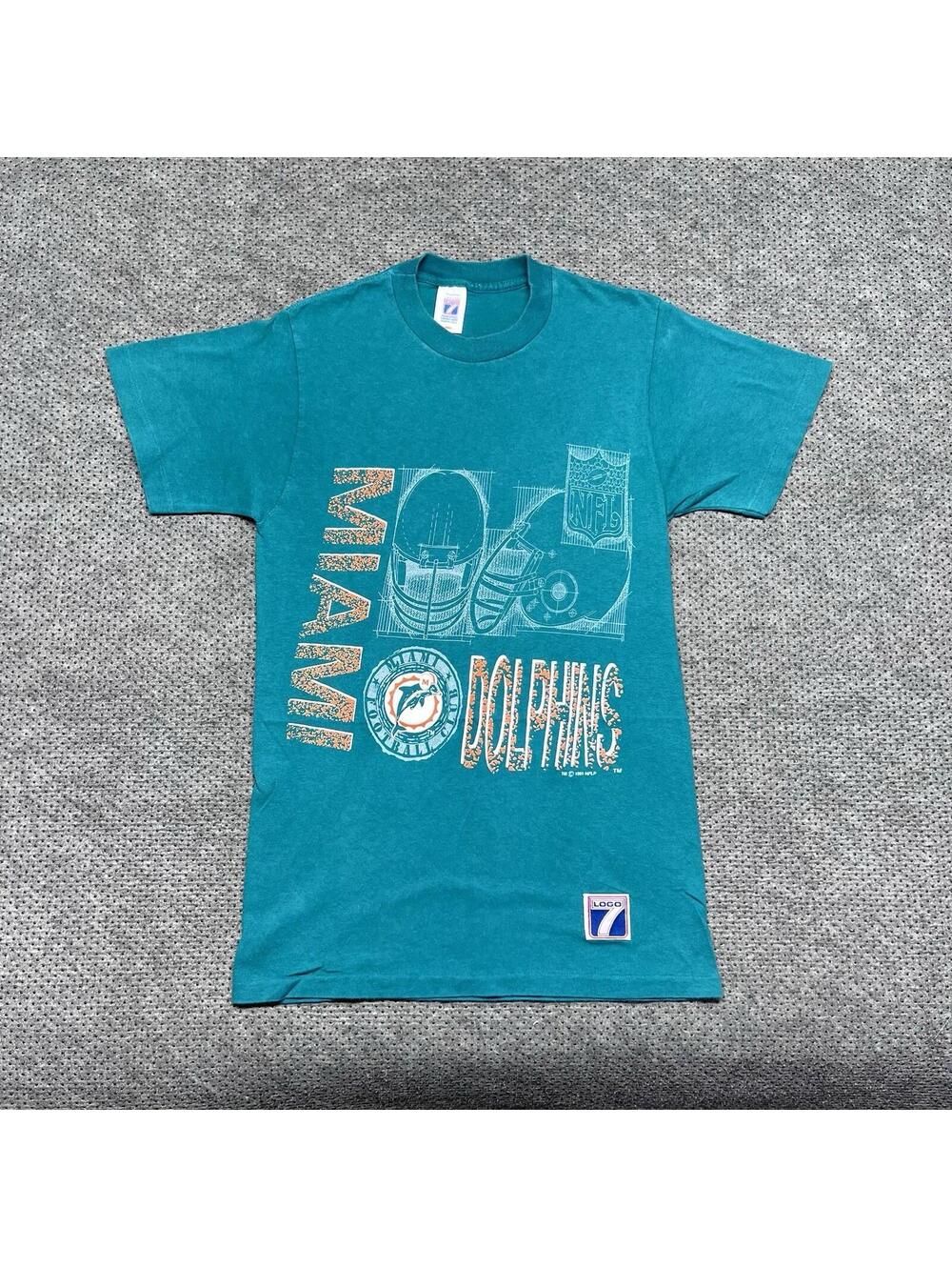 Vintage 1991 Logo 7 Miami Dolphins T-Shirt Small National Football League MENS